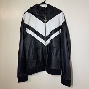 Bill Hillman Rowdy Genuine Leather Hooded Bomber‎